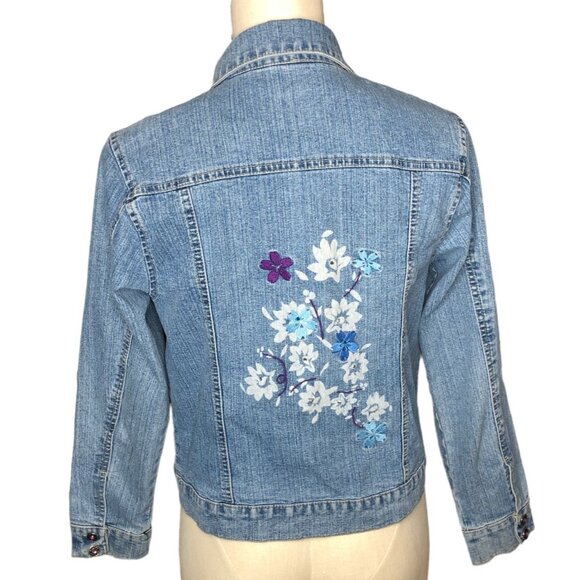 Jean Jacket Girls L Arizona Jean Co. Denim Jacket Purple Rhinestones Embroidery - Picture 2 of 13